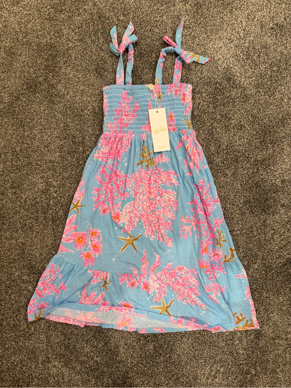 Lilly Pulitzer Blue Sundress with Pink Coral & Gold Starfish